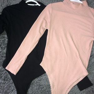 BUNDLE - (2)  Mock-neck Ribbed Bodysuits
